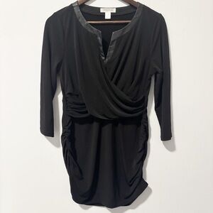 Motherhood Maternity Draped Blouse‎ Womens Size Medium Black Faux Leather Collar